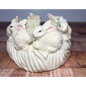 Decorative Bunny-Themed Ceramic Candle Holder White Textured Finish